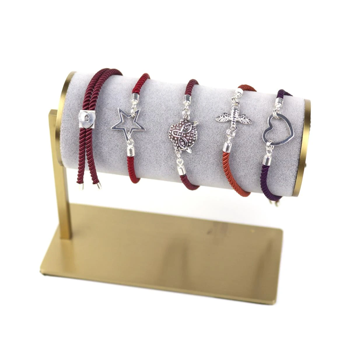 925 Sterling Silver Rope Slider Bracelets (4pcs: Coral, Mauve, Berry, Purple) - Image 2