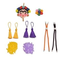 Frida Kahlo Inspired Seedbead Charms Kit; 3 X Charms, 2 X Rope Bracelets, 4 X Tassels, 6mm Purple Bicones (100pcs), 6mm Yellow Bicones (100pcs)