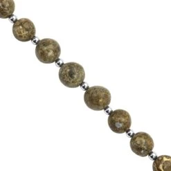 75cts Fossilized Shell Quartz Smooth Round Approx 6 To 10mm, 20cm Strand With Spacers