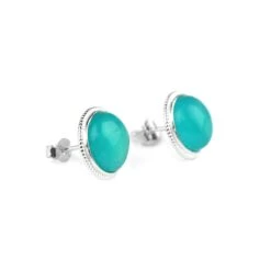 8cts Peru Icy Amazonite Round Cabs Approx 10mm With 925 Sterling Silver Mount, 1pair