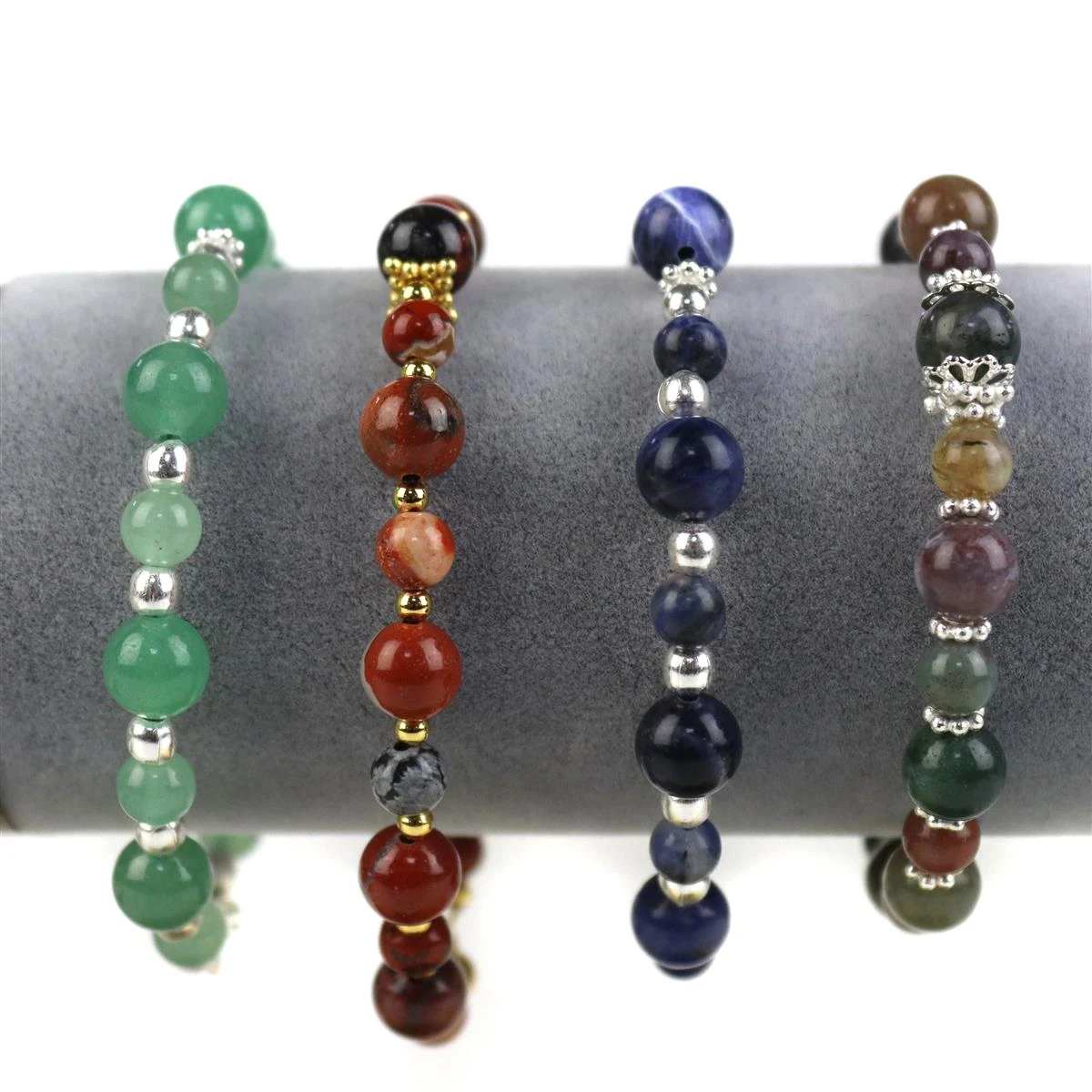 Bright Coloured 6mm / 8mm Gemstone Rounds (Sodalite, Red Stone, Green Aventurine, Howlite & Fancy Jasper) & Silver Plated Base Metal Findings - Image 2