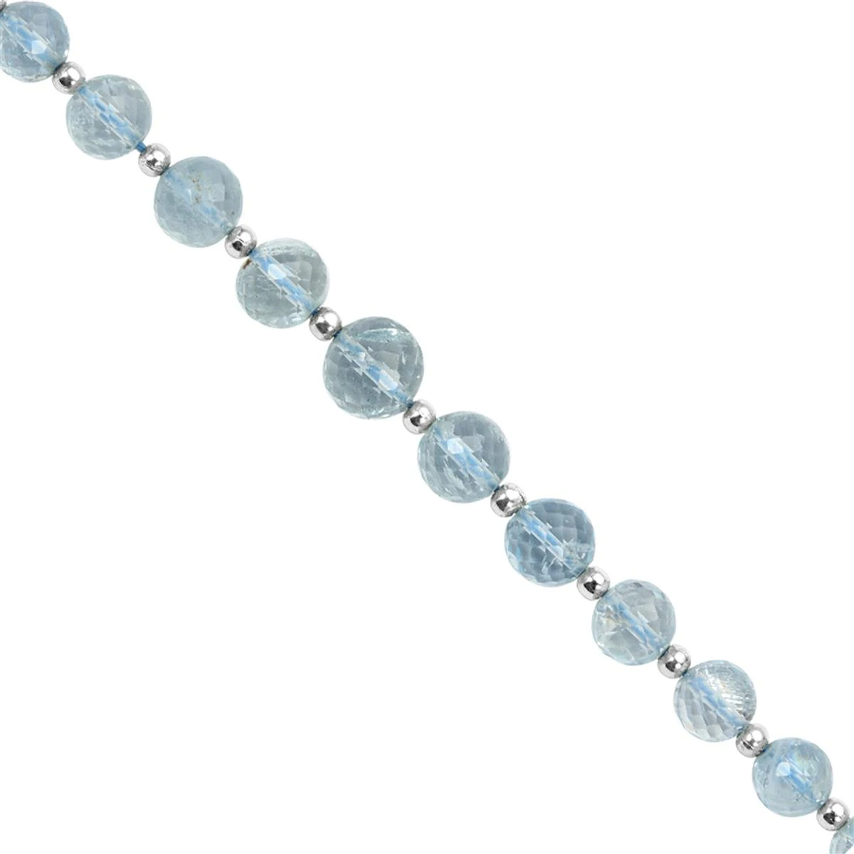 30cts Aquamarine Faceted Round Approx 4 To 7mm, 20cm Strands With Spacers