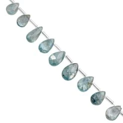 32cts Blue Zircon Top Side Drill Faceted Pear Approx 5x3 To 10x6mm, 15cm Strand With Spacers