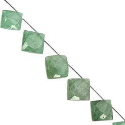 75cts Green Aventurine Quartz Faceted Square Approx 13 To 19mm, 18cm Strand With Spacers