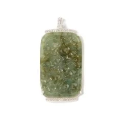 25ct Type A Oil Green Jadeite Carving Pendant, Approx 25x40mm, With 925 Sterling Silver Mount