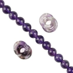 2x Amethyst Double Hoops Approx 14mm & 1 X 8mm Amethyst Rounds, 38cm Strand
