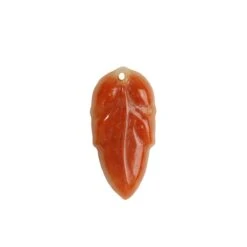 20cts Type A Red Jadeite Carved Bead Leaves 25x15mm Pendant, 1pc