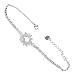 925 Sterling Silver Bracelet Mount With Cubic Zirconia ( To Fit 8mm Round Cabochon)