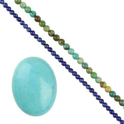 125cts Blue Aztec Pendant Kit - Dyed Blue Magnesite Oval Cabochon 40x30m, Lapis Lazuli Plain Round 3mm & Turquoise Plain Rounds 4mm(20cm Strands)