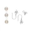 925 Sterling Silver Floral Earrings With Pearl Pegs & Pendant With Peg + 3pcs, White Freshwater Pearls & White Topaz