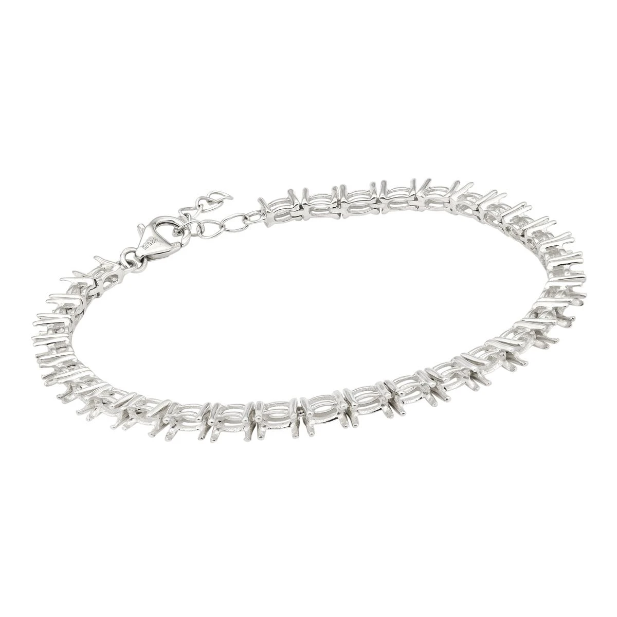 925 Sterling Silver Tennis Bracelet Mount (To Fit 5x3mm Gemstones)