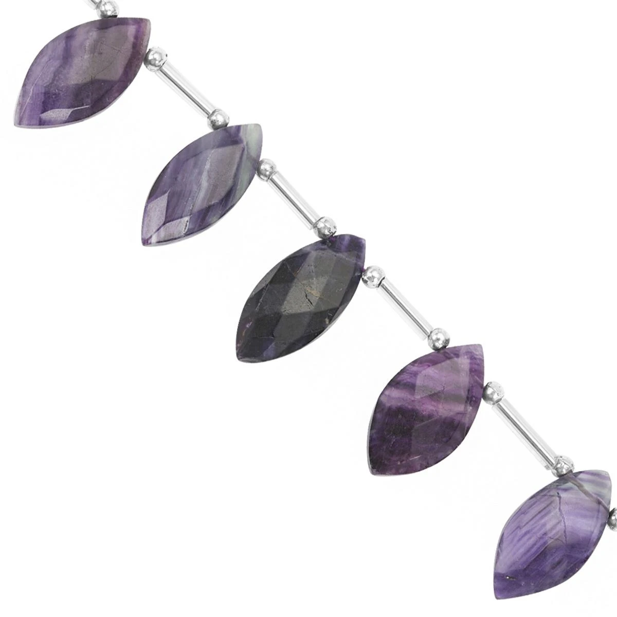 80cts Blue John Fluorite Faceted Marquoise Approx 18x8 To 23x11mm, 15cm Strand With Spacers