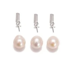 Silver Plated Pave Base Metal Bails, Approx 10mm (3pk) And Half Drilled Near Round White Pearls Approx 10mm (3pk)