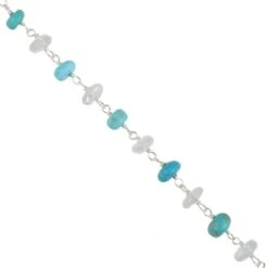 27cts 925 Sterling Silver Sleeping Beauty Turquoise & White Topaz Chain, 50cm