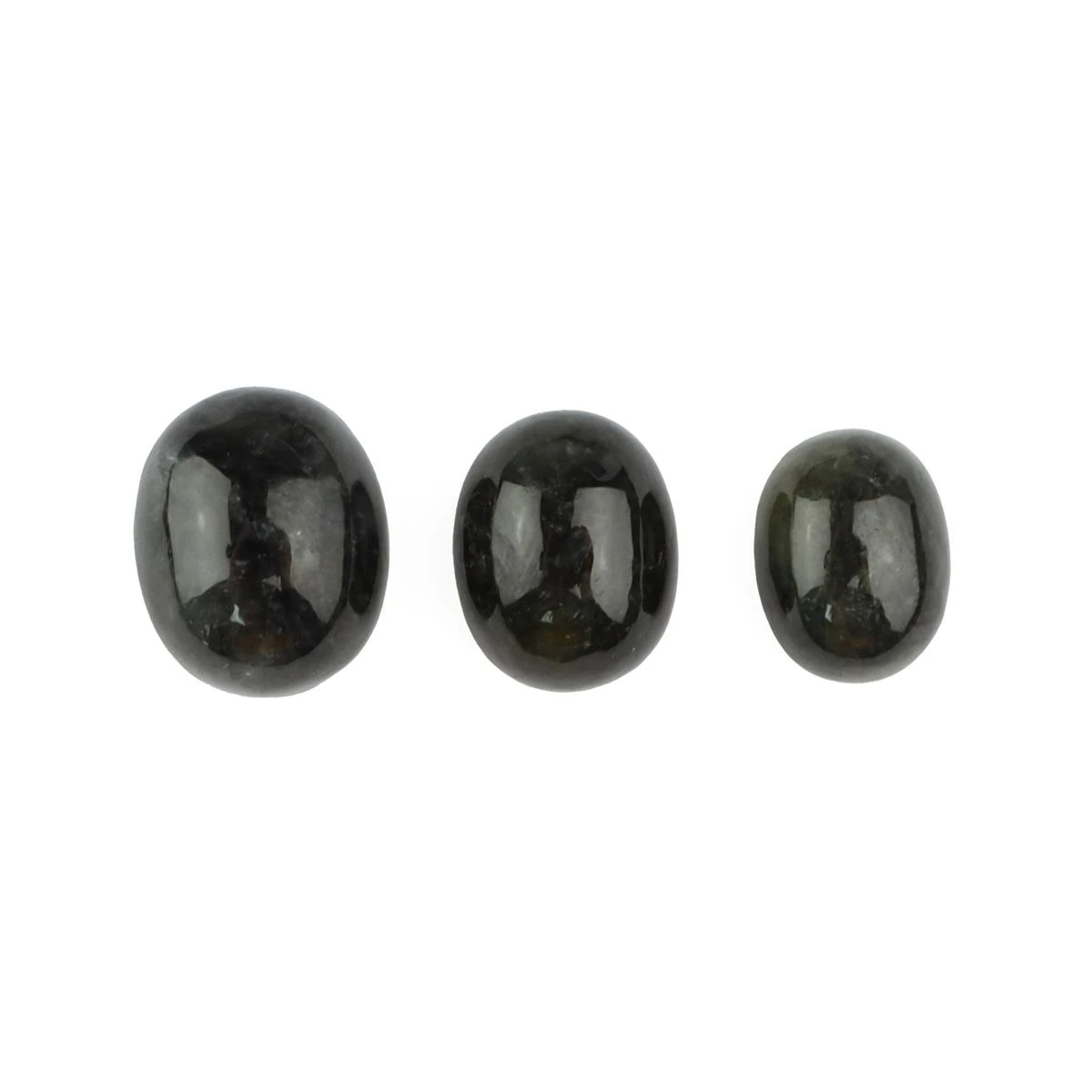 8cts Black Burmese Jade (N) Oval Cabochons 7 To11mm (Set Of 3)