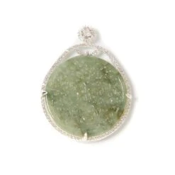 35ct Type A Oil Green Jadeite Carving Pendant, Approx 40mm, With 925 Sterling Silver Mount