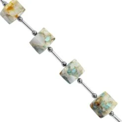 48cts Opal With Turquoise Smooth Cube Approx 8 To 10mm 15cm Strands With Hematite And Plastic Spacers