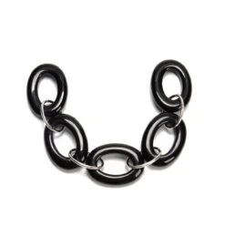 925 Sterling Silver & Black Agate Oval Link Chain, 13cm Length