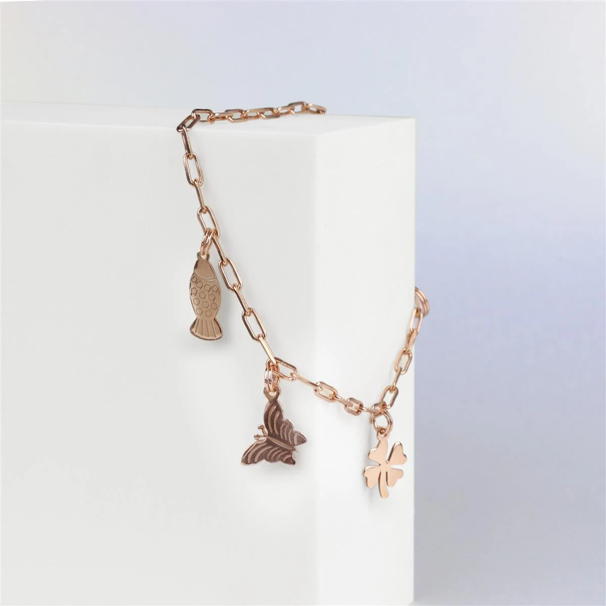 Rose Gold Plated 925 Sterling Silver Long Link 8" Bracelet With Charm - Image 3