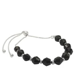 25cts Black Spinel Faceted Bicones Approx 7mm, 925 Sterling Silver Slider Bracelet With Hematite Spacers