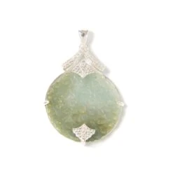 20ct Type A Oil Green Jadeite Carving Pendant, Approx 30mm, With 925 Sterling Silver Mount