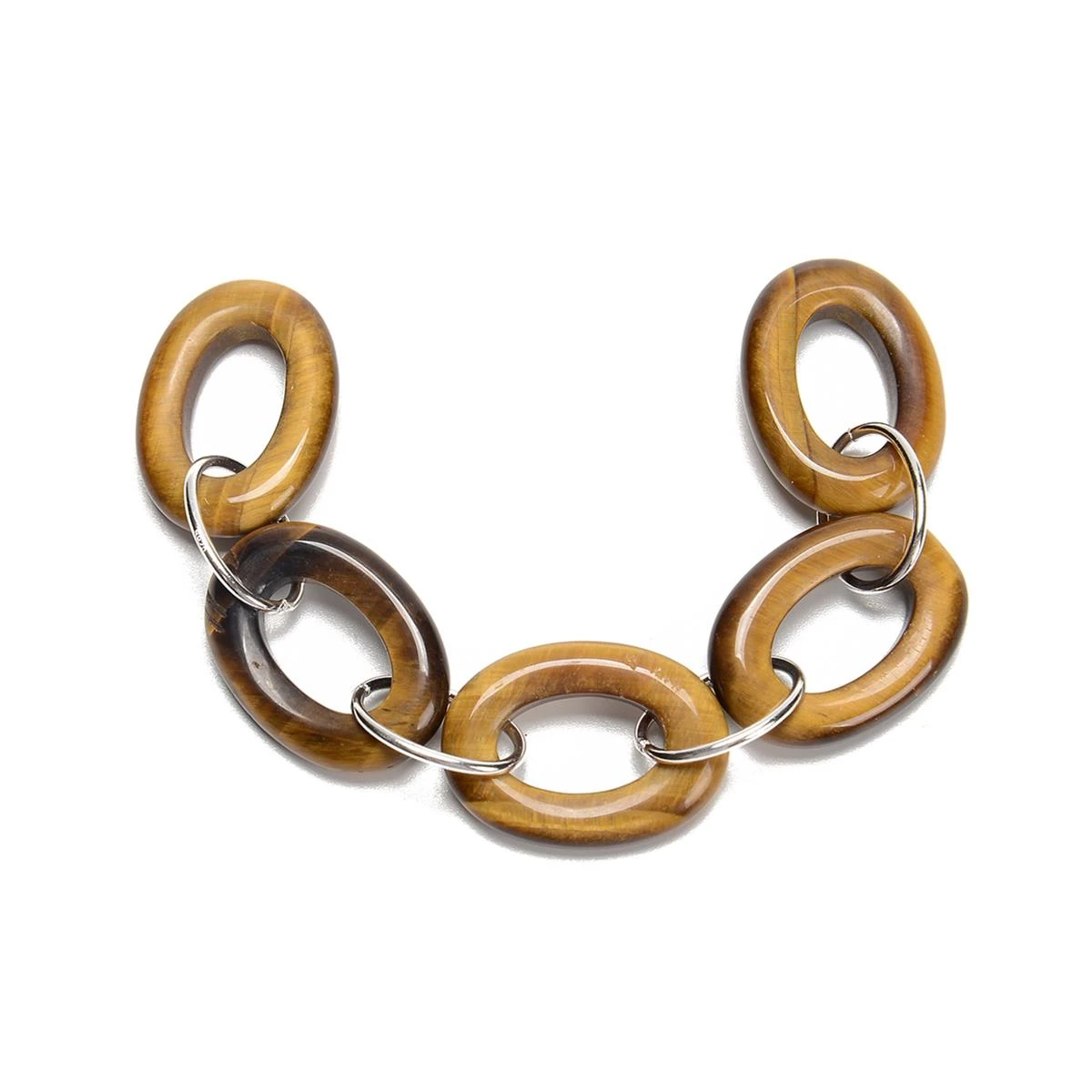 925 Sterling Silver & Tigers Eye Oval Link Chain, 13cm Length