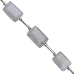55cts Blue Chalcedony Smooth Cushion Approx 14x10 To 18x12mm, 13cm Strand With Spacers