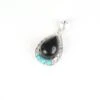 925 Sterling Silver Type A Black Jadeite Pendant With Turquoise & White Topaz