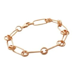 Rose Gold Flash 925 Sterling Silver Round & Long Link Bracelet, Approx 7.5 Inch