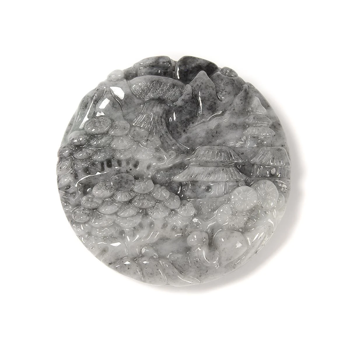 290cts Type A Black Jadeite Carved Landscape, Approx. 50mm