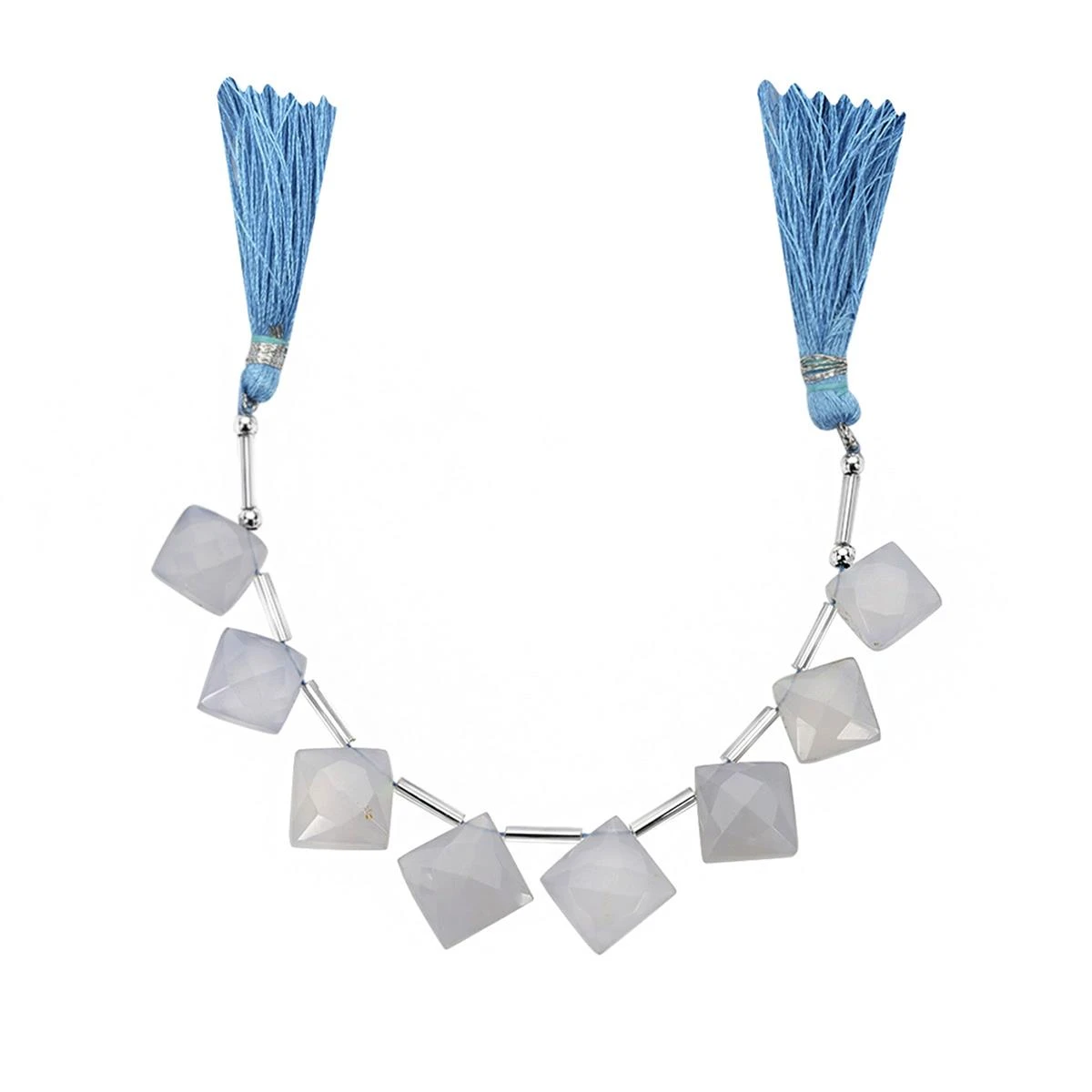 55cts Blue Chalcedony Faceted Square Approx 13 To 16mm, 14cm Strand With Spacers - Image 2