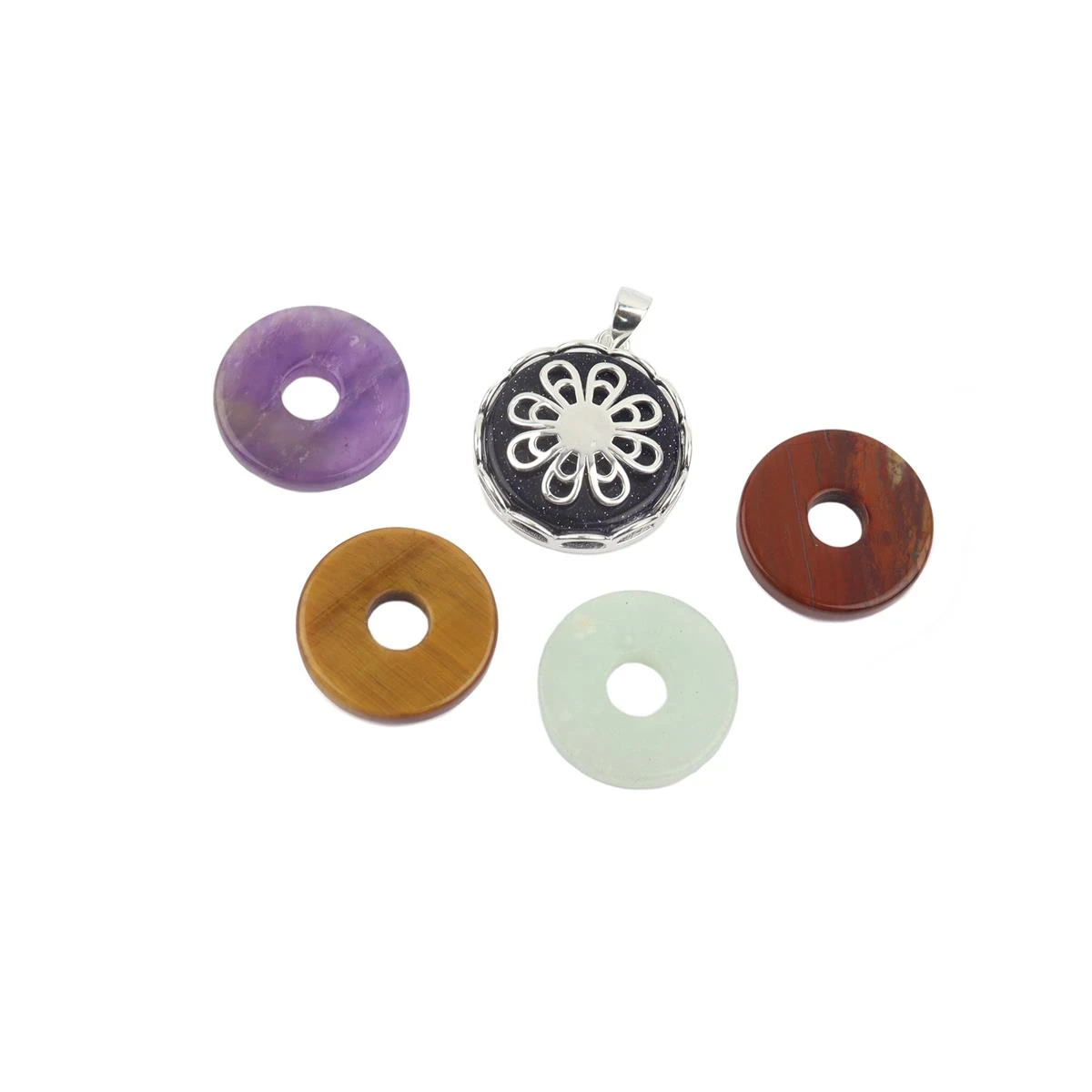 925 Sterling Silver Magnet Setting Kit With Amethyst, Tigers Eye, Blue Goldstone, Chinese Amazonite & Mookite Donut