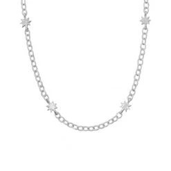925 Sterling Silver Cable Chain With Star Connector,18inch With Lock 6x Star Connector