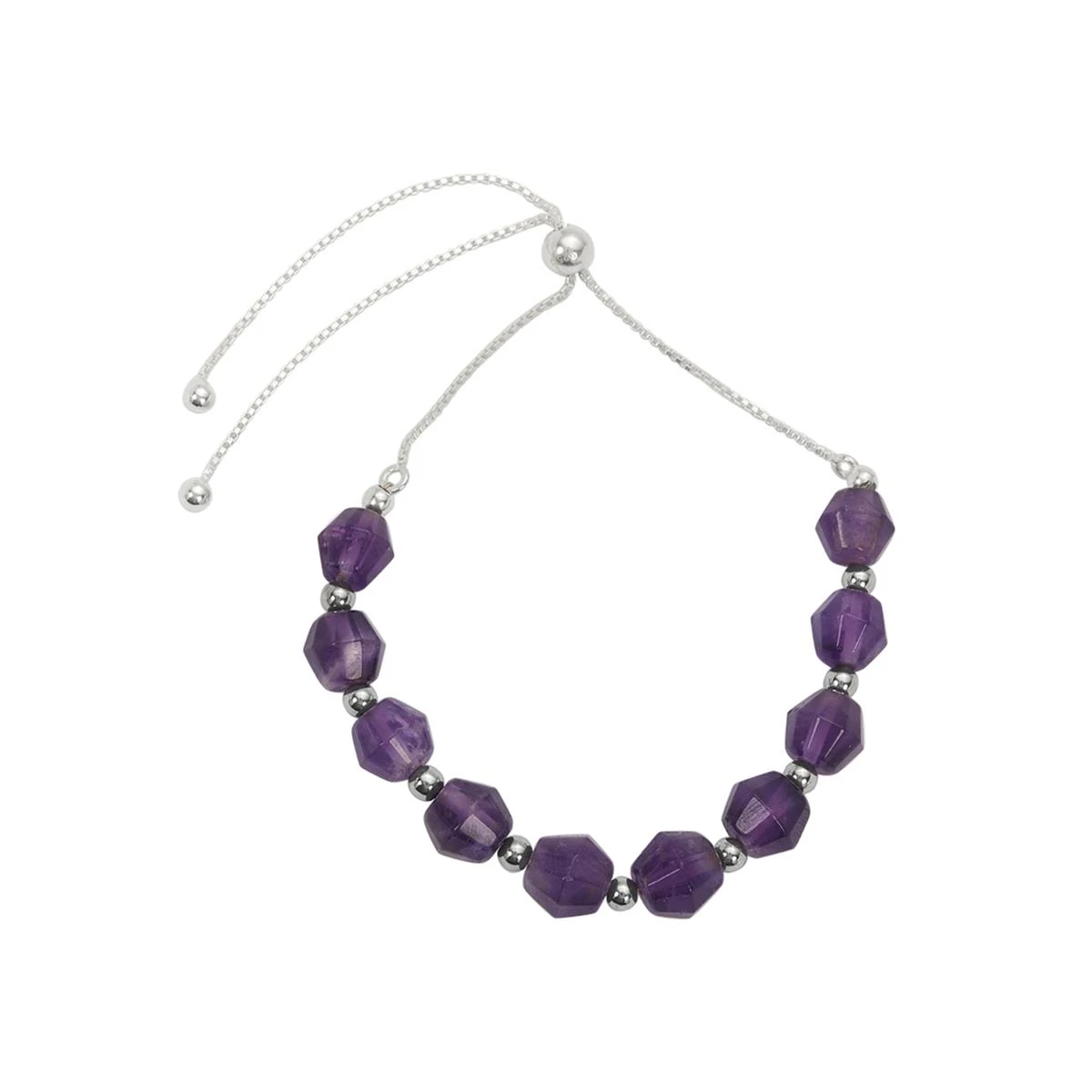 25cts Amethyst Faceted Bicones Approx 6 To 7mm, 925 Sterling Silver Slider Bracelet - Image 2