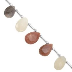 76cts Multi Moonstone Top Side Drill Graduated Faceted Pear Approx 13.5x8.5 To 18x13mm, 19cm Strand With Spacers