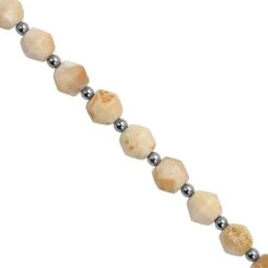 40cts Scolecite Faceted Bicone Approx 6 To 8x9mm 18cm Strands With Hematite Spacers